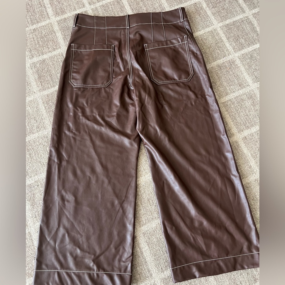 Maeve Colette Chocolate Brown Crop Vegan Leather Pant - Picture 7 of 10